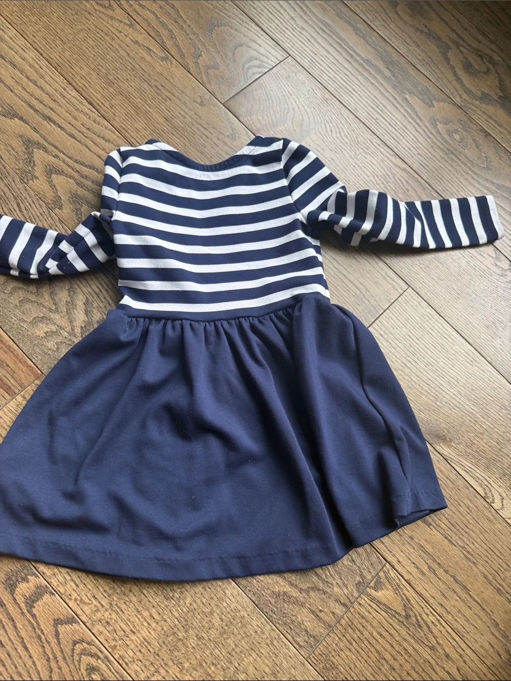 Ralph Lauren Navy, White & Red Striped Long-Sleeve Knit Dress 3T GUC